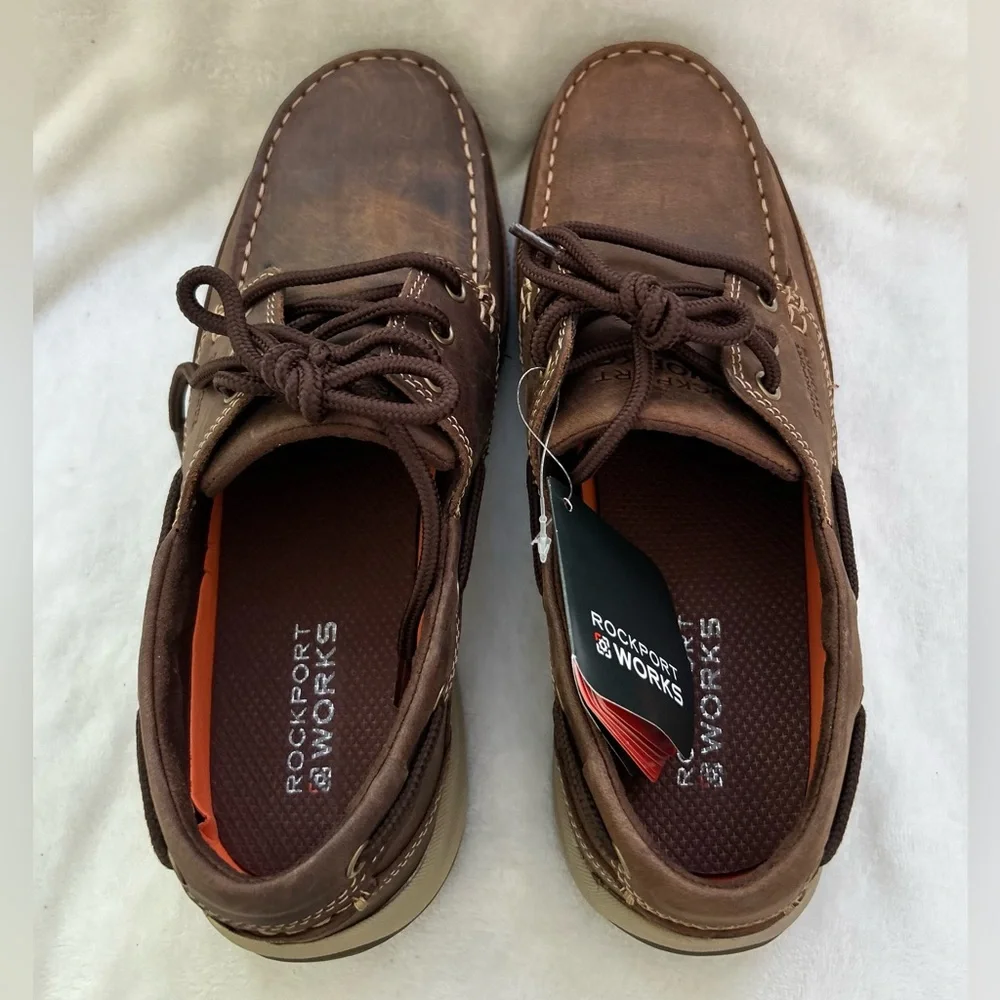 Rockport Works Sailing Club Brown Size 10.5 WIDE Boat Shoes Leather RK6736 NEW